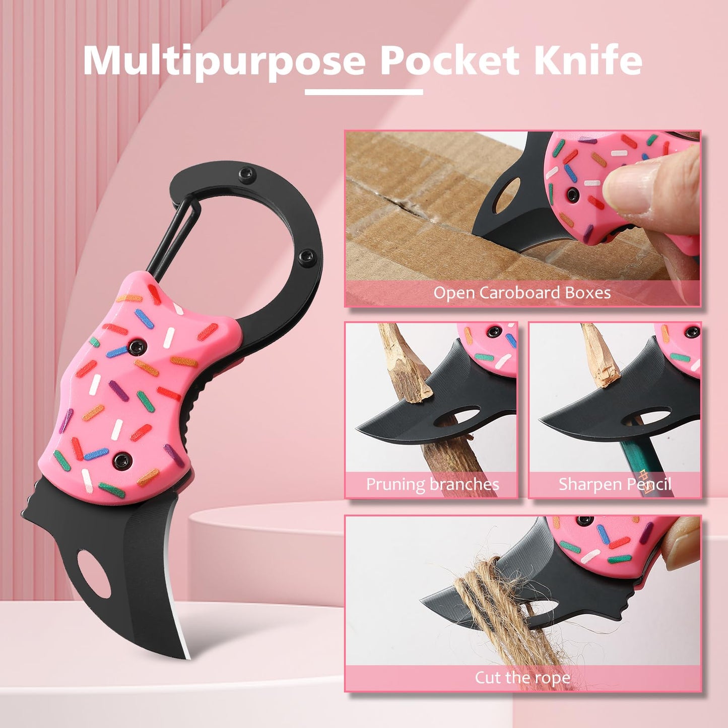 Donut Folding Pocket Utility Knife,1.34''Blade Small EDC Knife,Pink Pocket Knife for Women Men,Cute Folding Knife Box Cutter,Perfect Christmas Gift for Women(Donut)