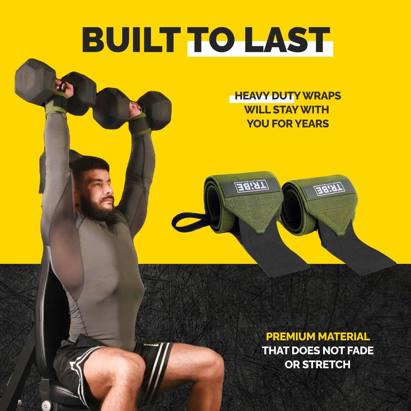 Tribe Lifting Heavy Duty Wrist Support — 18 inch Wraps Lock Your Wrists in a Strong, Stable Position During Bench Press and Overhead Lifts, so You Push Heavier Weight with Zero Wrist Pain