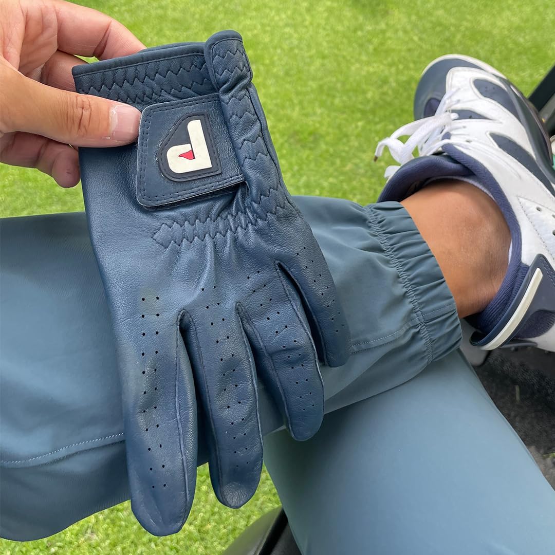 Skiennix Men's Golf Glove - Premium Cabretta Leather - Red, Blue & White - Includes Putting Ball Marker - Right & Left Handed (Single Pack)