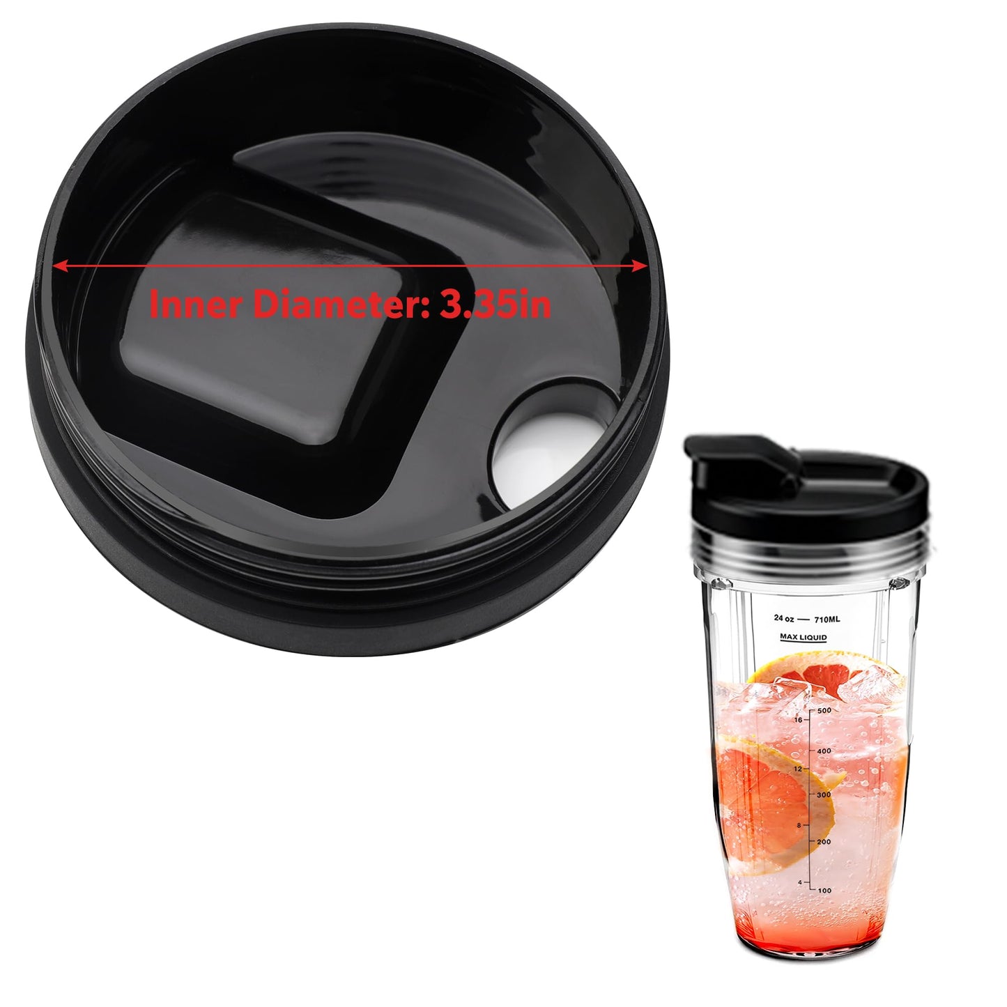 2Pcs Replacement Part Lids for Ninja Blender, 3.35" Inner Diameter, Sip Seal Spout Lids Compatible with Ninja 18oz 24oz 32oz Cups, Fit for Ninja Auto-IQ BL450 BL480 BL490 BL640 BL680 BN400 BN750 BN800