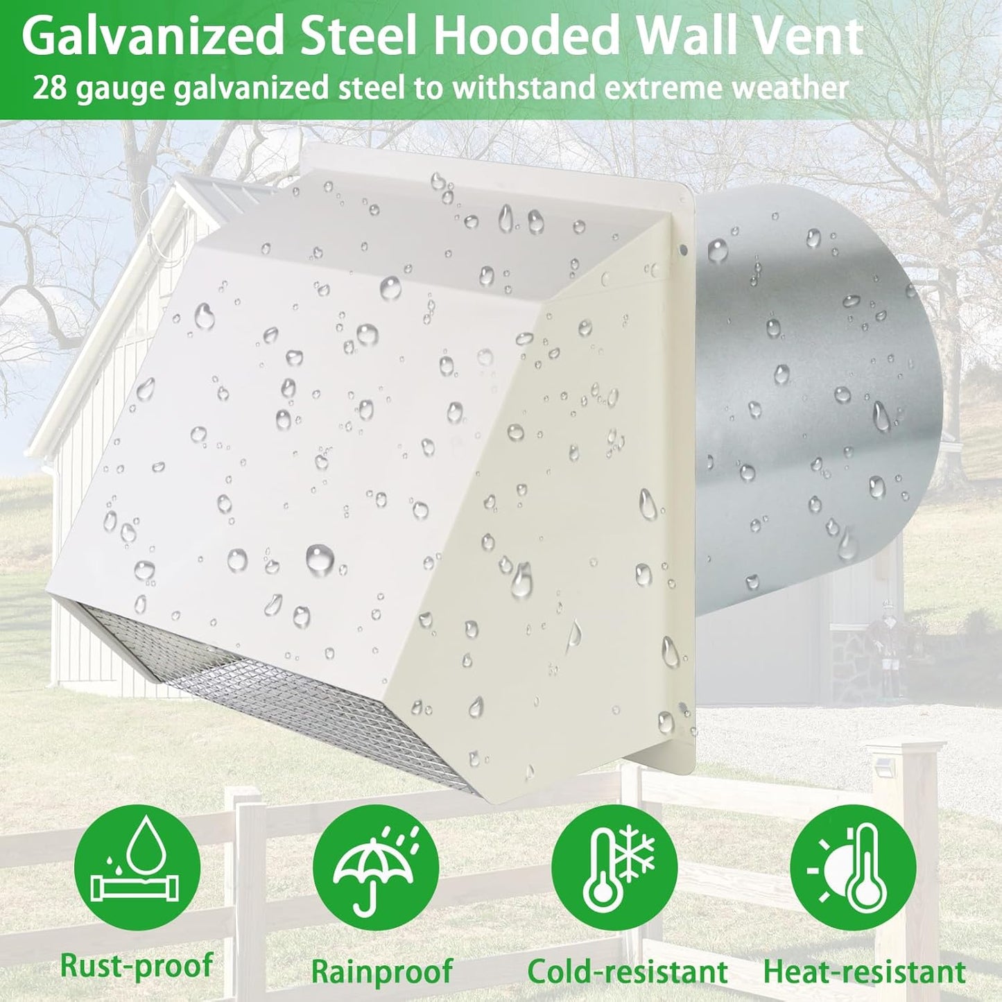 5-Inch Exterior Dryer Vent Cover with Screen & Damper - Galvanized Steel, Black