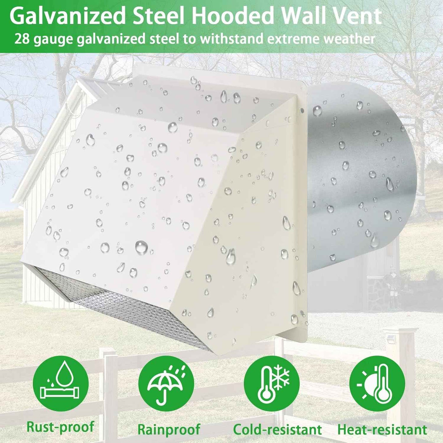 5-Inch Exterior Dryer Vent Cover with Screen & Damper - Galvanized Steel, Black