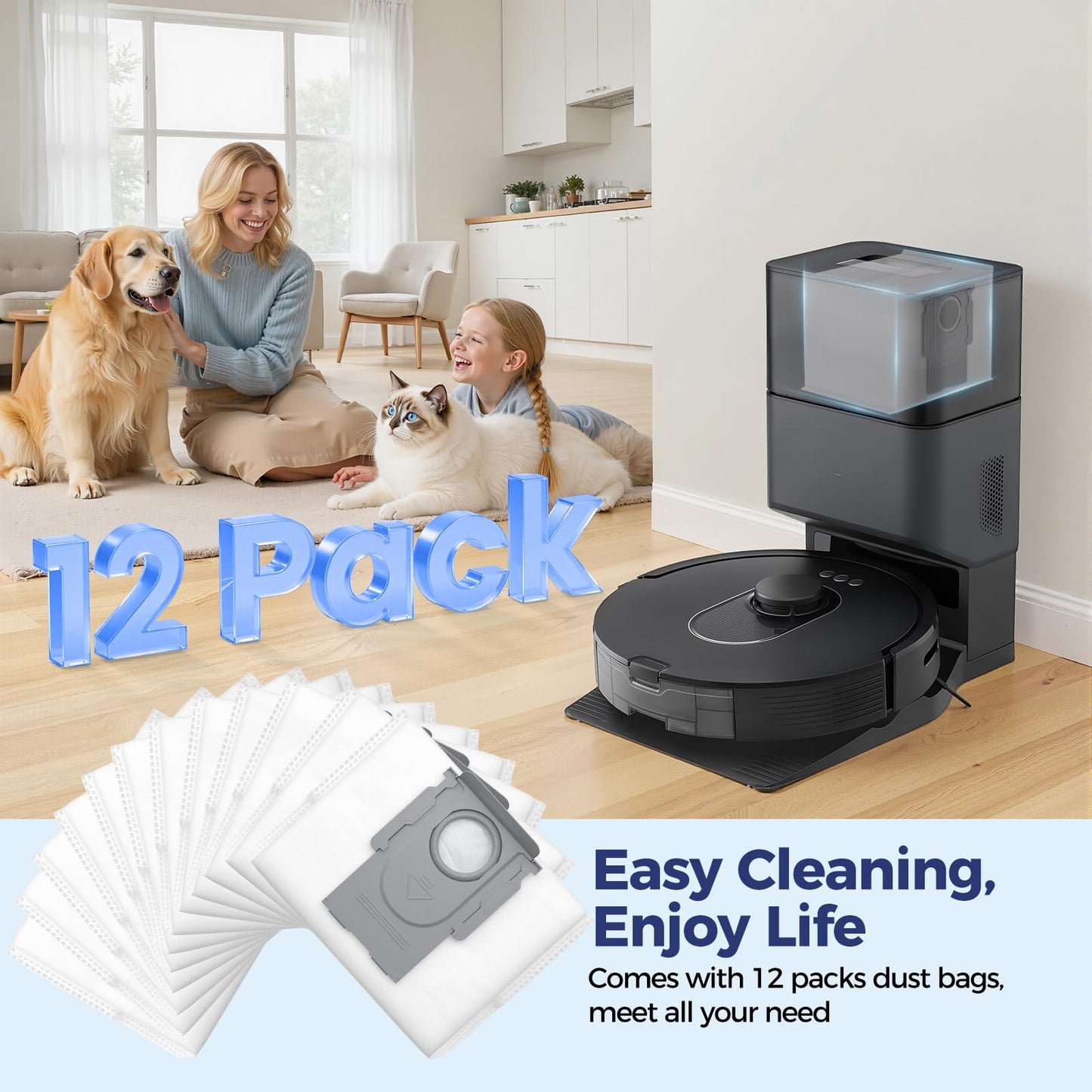 12 Pack Q7 Dust Bags Compatible with Roborock Q7 M5+, Q7 Max+, S8 Pro Ultra, S7 Max Ultra, Q10 S5+, Q10 X5+, Q8 Max+, Q5 Max+, Q5 Pro+, Q5 Pro, Q5+, 3.6L Vaccum Bag for S8+, S7 MaxV Ultra, Q5, Q7+