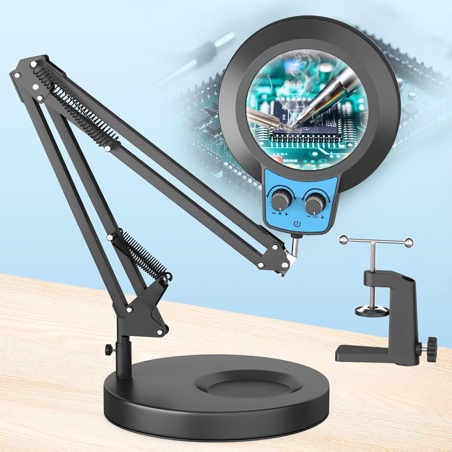 12X LED Magnifying Glass with Light & Clamp - Hands-Free Desk Lamp for Crafting & Reading