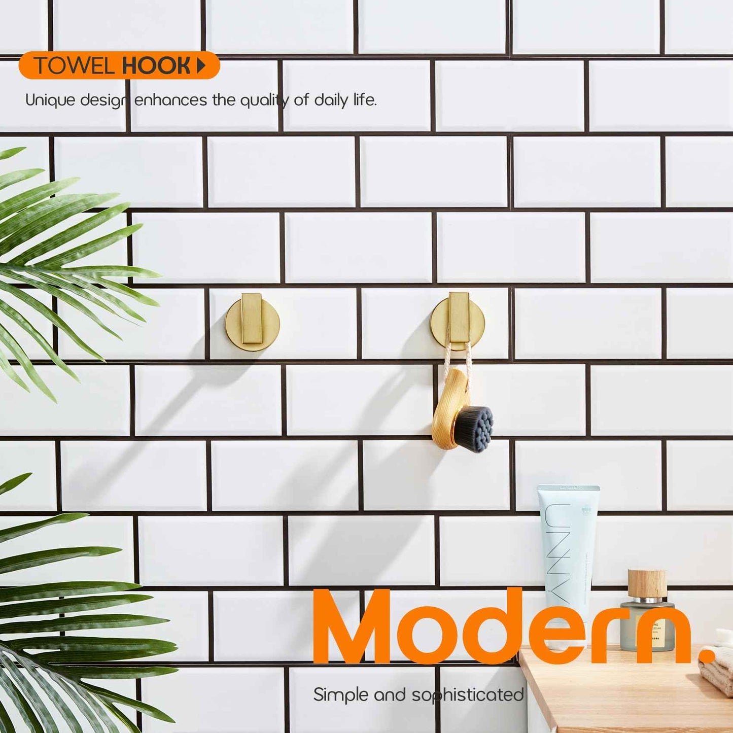 AONEON Robe Hook Bath Towel Hooks Stainless Steel Wall Hooks for Bathroom Kitchen Closet Garage Door Hanger Brushed Gold 2 Pack, AN1001GD-P2