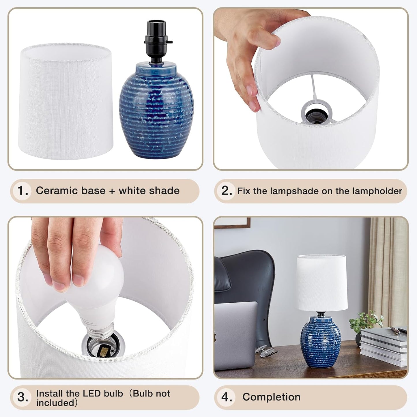 Boho Table Lamps Set of 2 - 13.5" Rustic Ceramic Bedside Lamps for Bedroom & Living Room