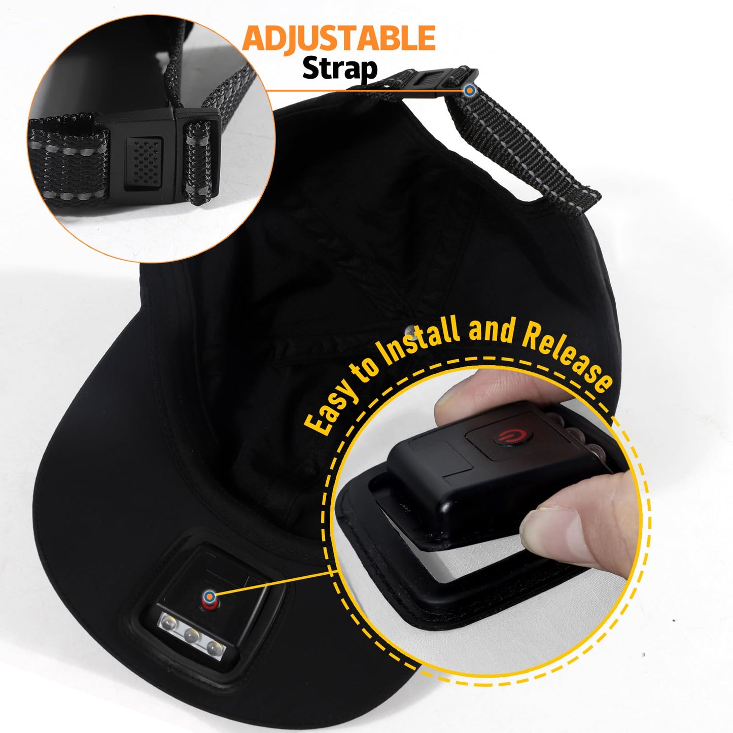 Hands Free Rechargeable LED Baseball Cap with Light Built-in Unisex Sport Waterproof Hat for Men Dad Husband Outdoor Black