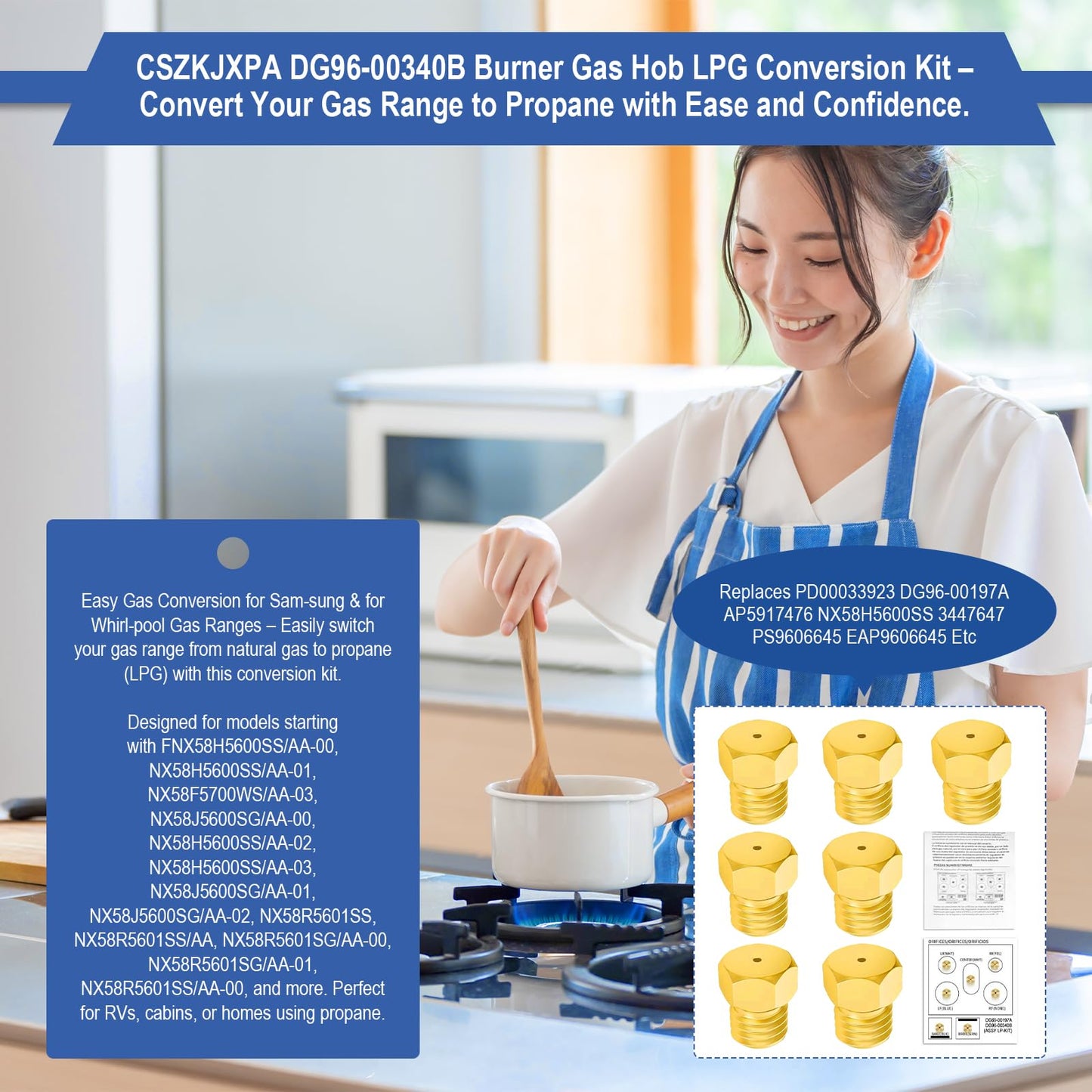 DG96-00340B/DG69-00197A LP Gas Conversion Kit for Sam-sung for Whirl-pool Ranges–Natural Gas to Propane LPG Conversion Kit,Replaces PD00033923, AP5917476,3447647,PS9606645,EAP9606645 Etc.