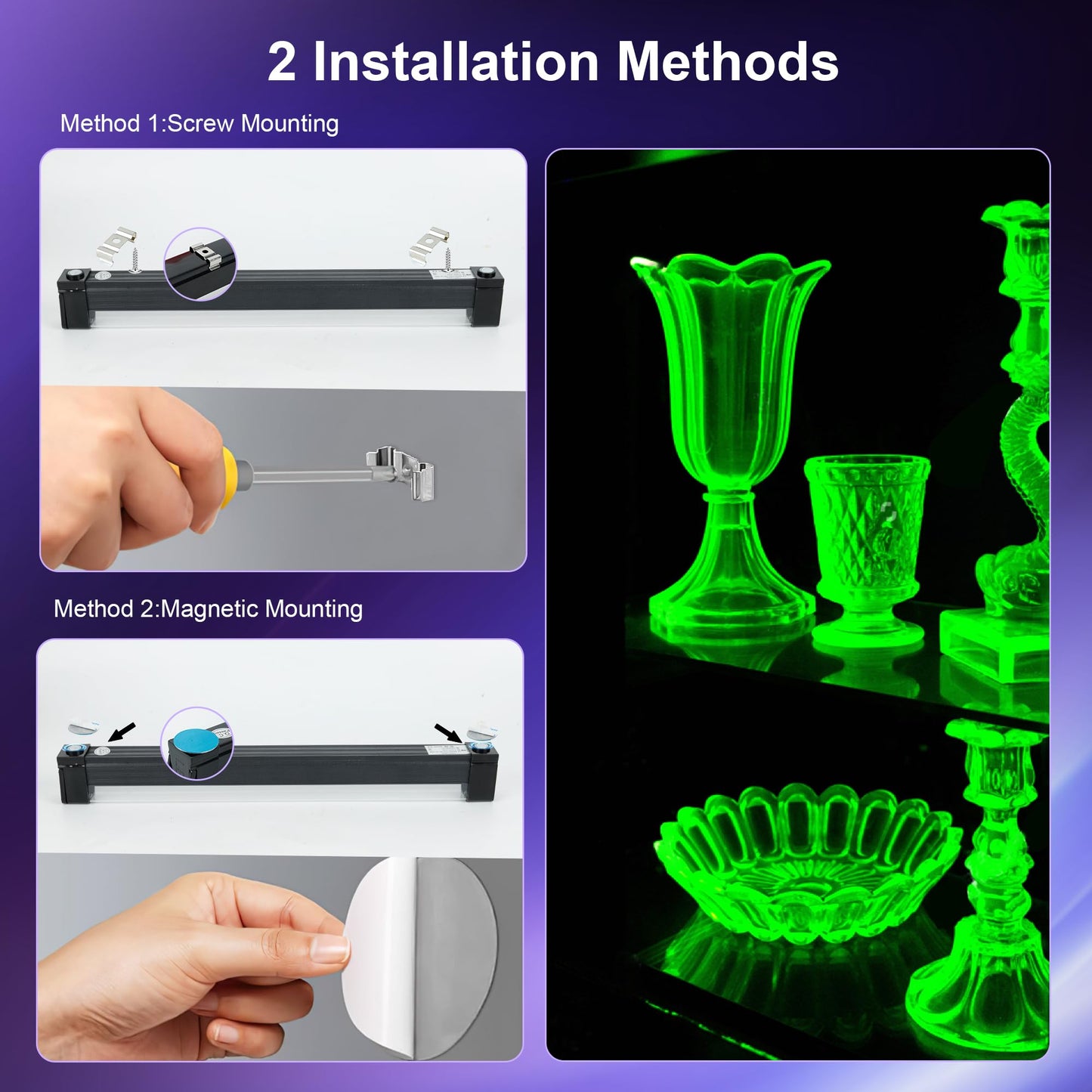 2 Pack Rechargeable LED Black Light Bar, 10W Battery Operated Black Lights, Cordless Black Light Strip, Portable Blacklight for Bedroom Tapestry Poster Glow Party