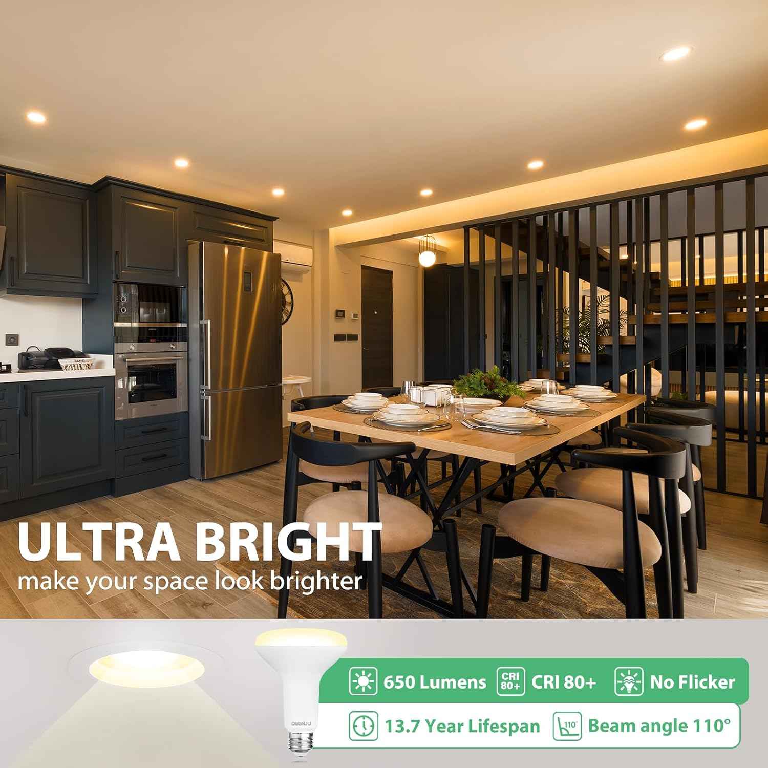 BR30 LED Flood Light Bulbs 24-Pack, 7W Dimmable 650LM Soft White 2700K, E26 Base