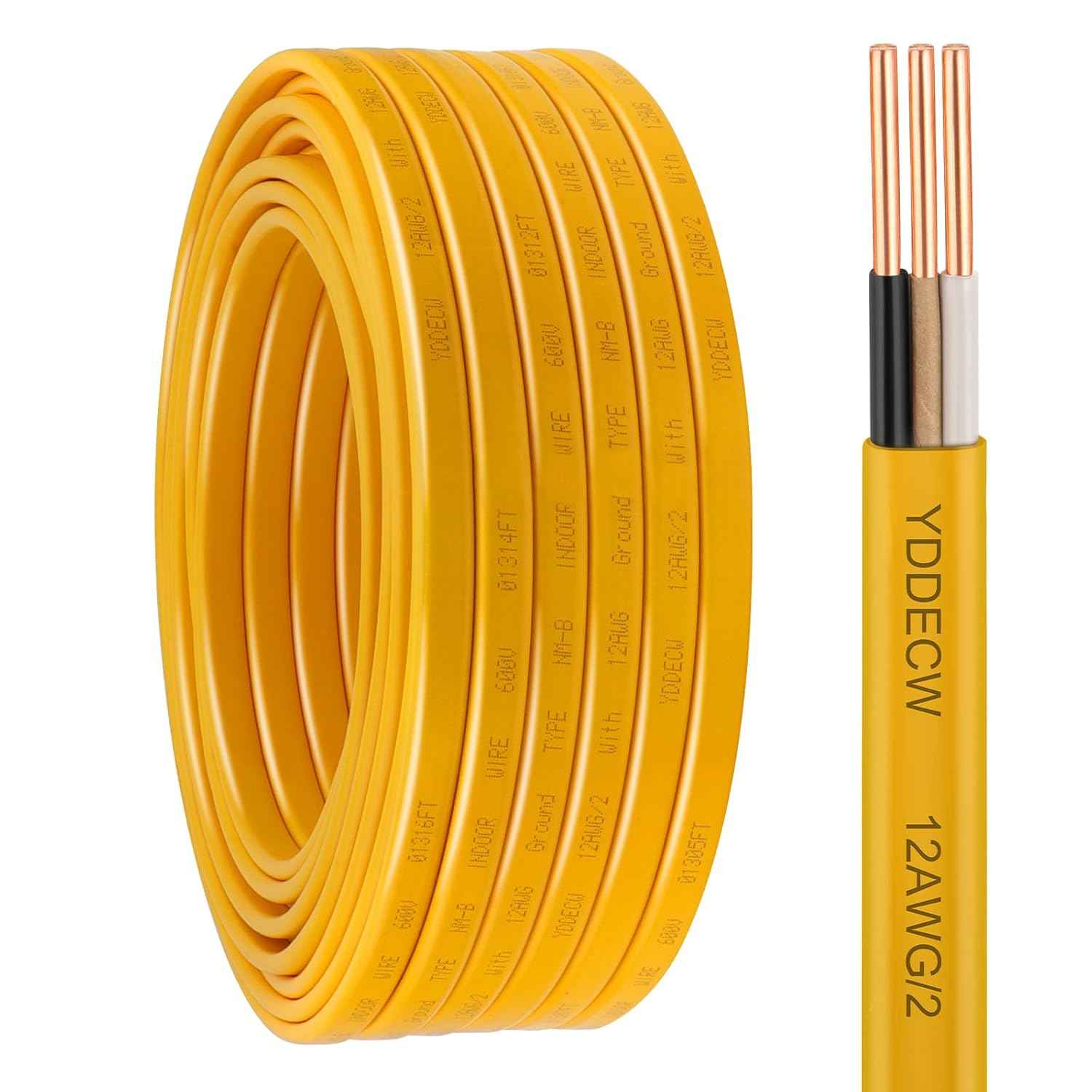 14 Gauge NM-B Wire with Ground - 50FT Pure Copper Indoor Electrical Cable for Outlets & Switches