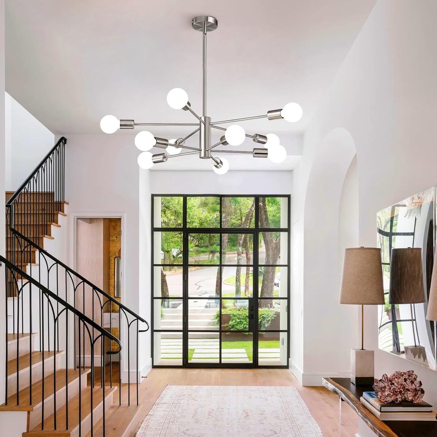 8-Light Gold Sputnik Chandelier - Modern Adjustable Ceiling Light for Dining Room, Kitchen & Foyer