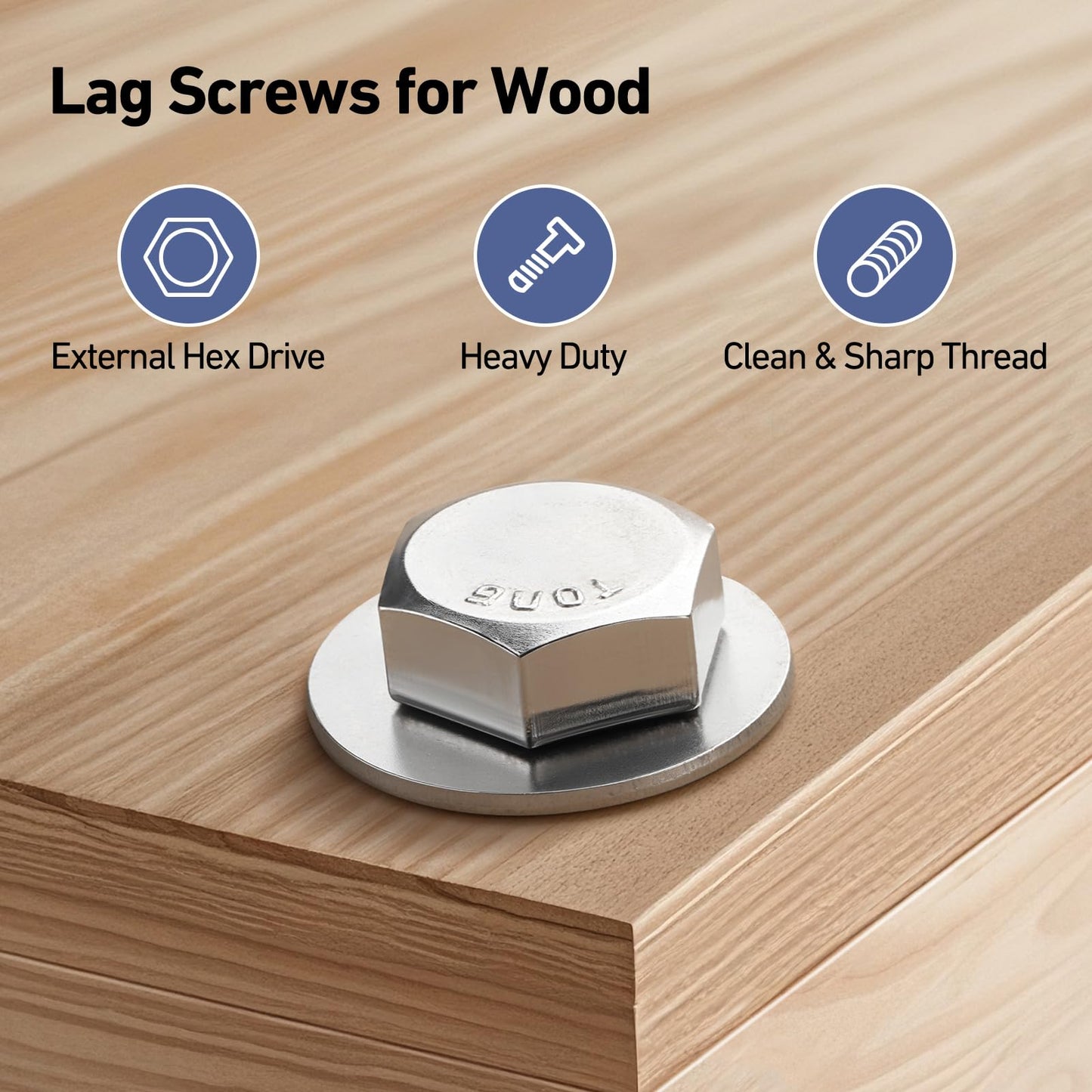 BNUOK 28 Sets 1/4" x 1-1/2" Hex Head Lag Screws Bolts with Flat Washers 304 Stainless Steel 18-8 Heavy Duty Lag Screw for Wood, Driver Bit Included