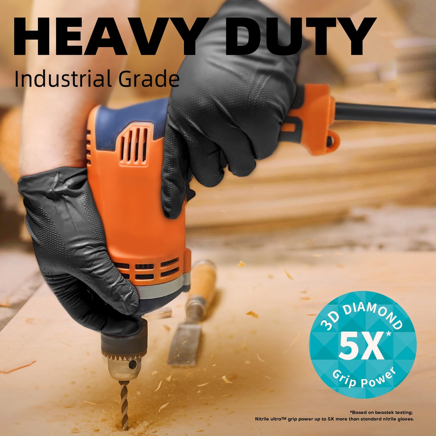 Beastek Nitrile Disposable Gloves, 8Mil Latex & Powder Free Chemical Resistant Heavy Duty Cooking Diamond Gloves Black 100Pcs (Large)