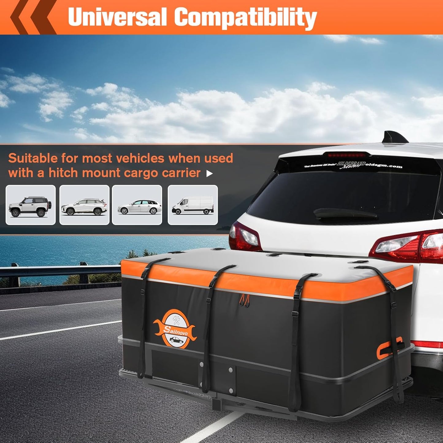 Sailnovo Waterproof Hitch Cargo Carrier Bag - 20 Cubic Feet Soft Shell Design | 8 Reinforced Straps & Lock