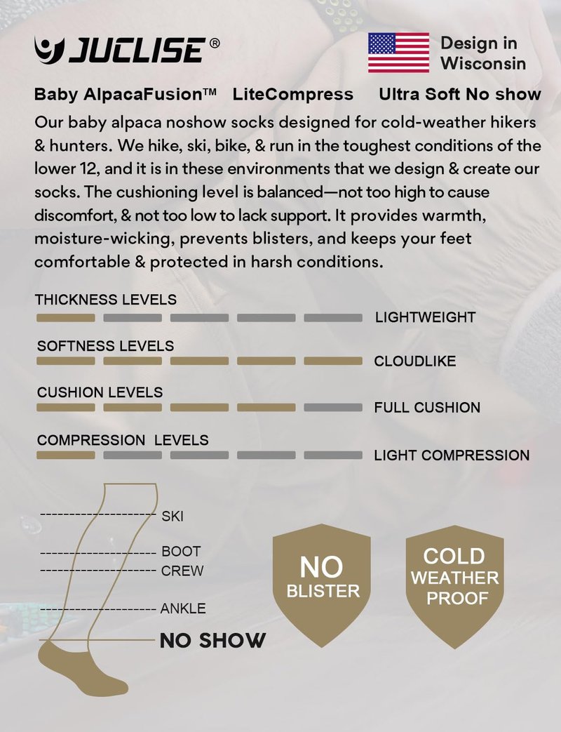 Juclise Alpaca Wool Any Season No Show Midweight Merino Outdoors Socks Men&Women Moisture Wicking Hiking Cushioned Breathable (US, Alpha, X-Large, Regular, Regular, Dark Grey)