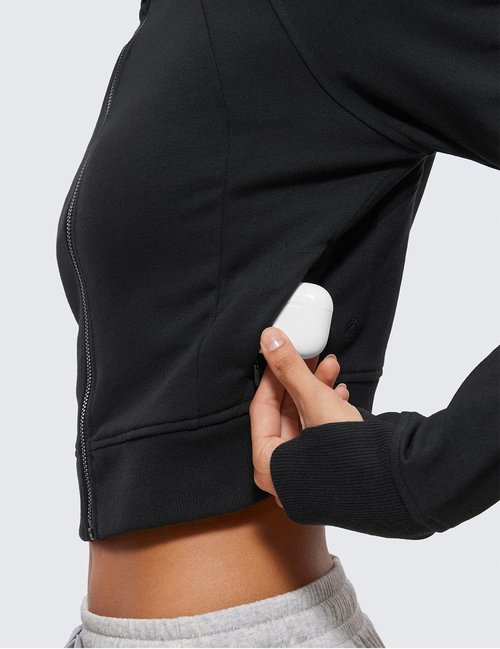CRZ YOGA Fleece Zip-Up Cropped Hoodie - Women's Athletic Jacket with Thumb Holes | Casual Long Sleeve
