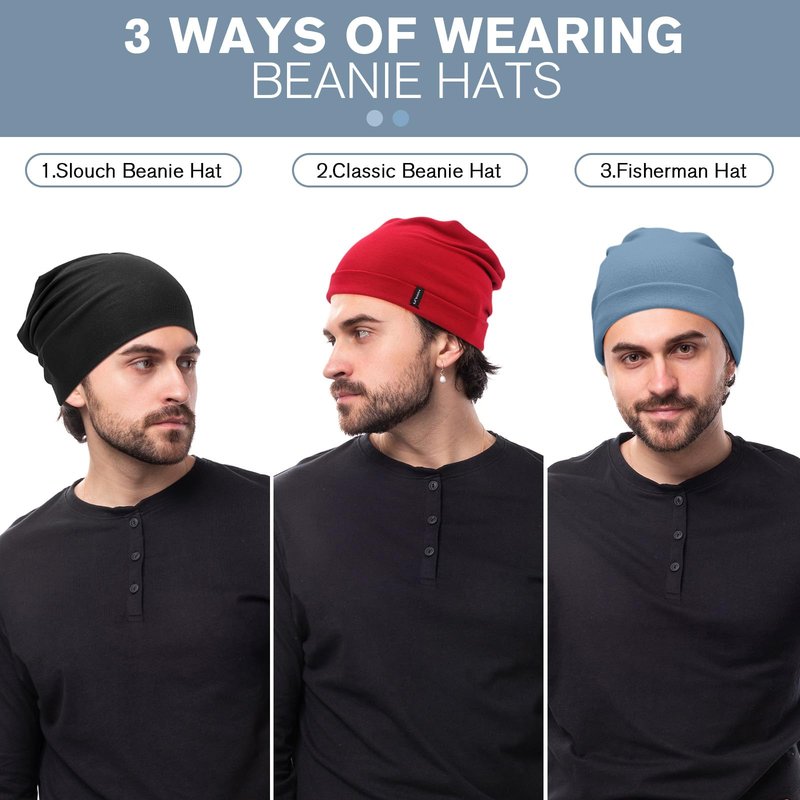 HAMUNI Slouchy Beanie for Women – Men Soft Breathable Cotton Beanie Hat, Double-Layered Lightweight Windproof Skull Cap, Classic Casual Beanie for Daily Wear & Transitional Seasons (Denim Blue)