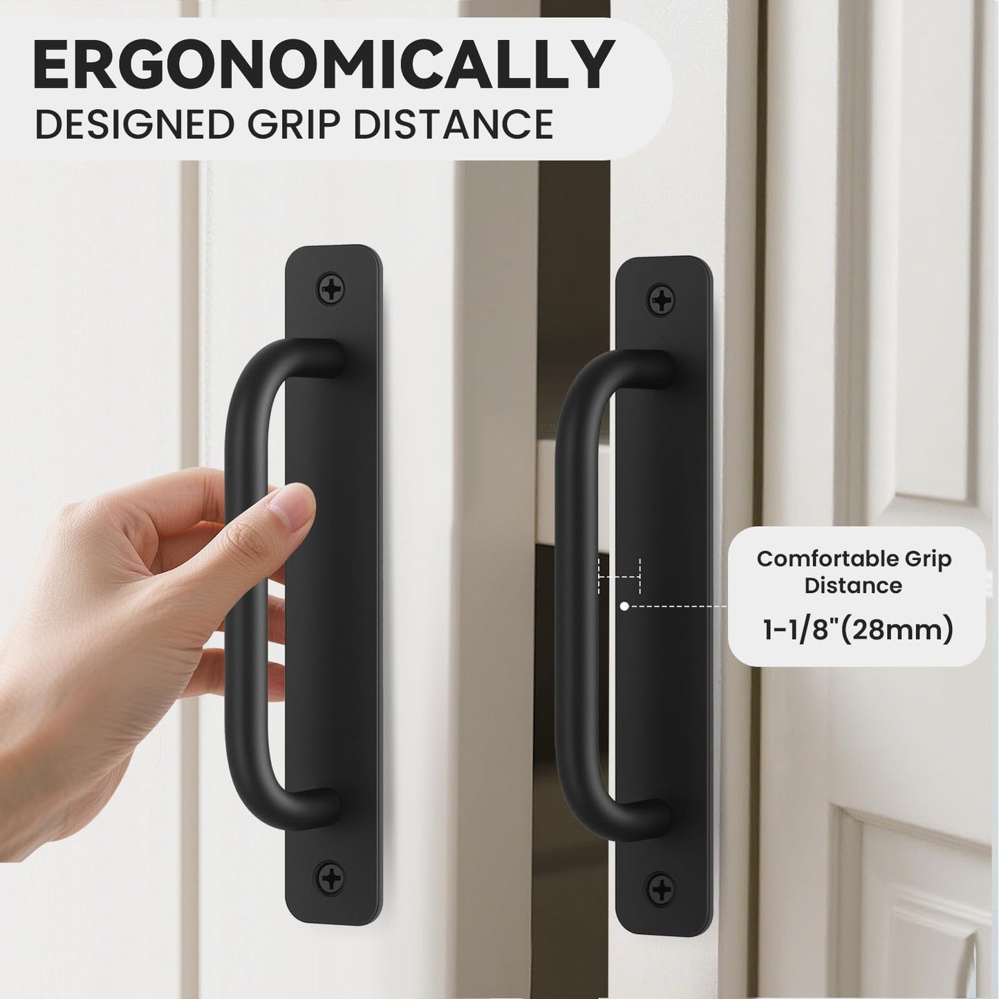 Barn Door Handles, 5.9" Gate Handle Outdoor Fence, Black Door Pulls Handle, Aluminium Alloy Sliding Closet Door Handle For Bifold Door, Kitchen, Cabinet, Bathroom, Closet, Garage Shed (2 Pack)