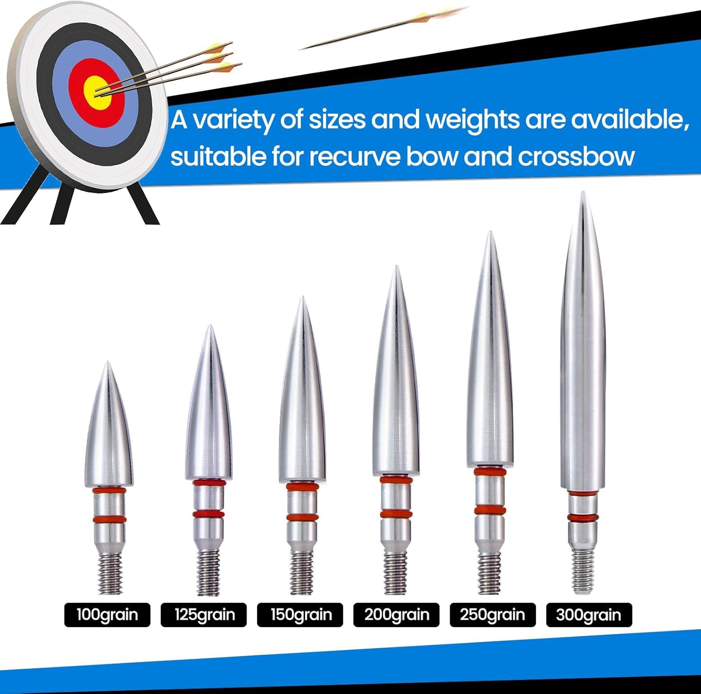 Skiennix Archery Field Points - 12pcs Screw-In Broadheads for Recurve & Compound Bows | 100/125/150/300 Grain