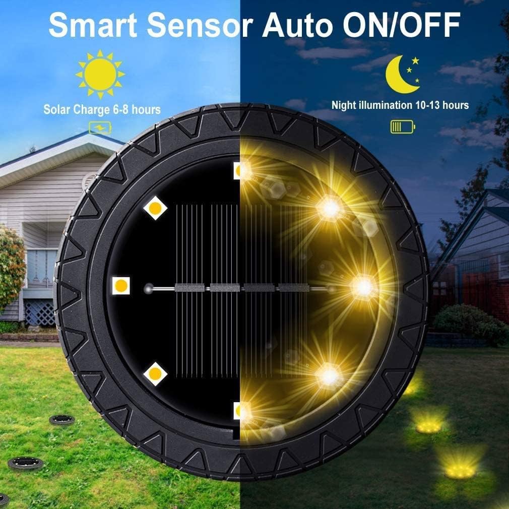 12 Pack Solar Powered LED Ground Lights - Waterproof Decorative Garden Pathway Lighting