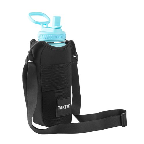 Takeya Hydrotex Easy Grip Bottle Sling - Water Bottle Carrier with Strap & Pockets - Bag Fits 32 oz & 40 oz Bottles - Great for Pickleball & Tennis Courts - Durable Bottle Bag with Carabiners