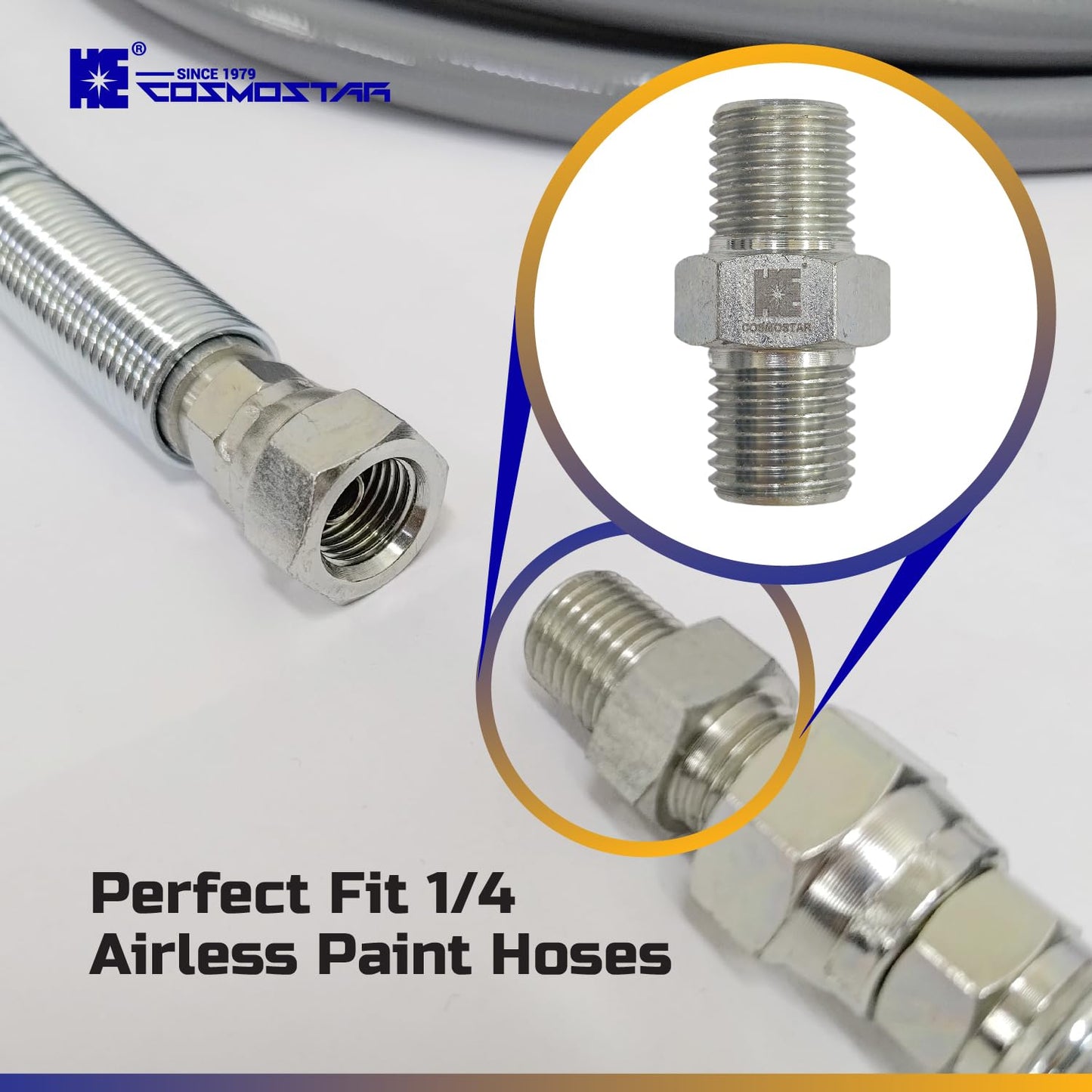 Cosmostar 1/4" x 1/4" Hose Fitting for Connecting 1/4" Airless Paint Hoses, Compatible with 243025-3 pcs(NGG0404S-3P)