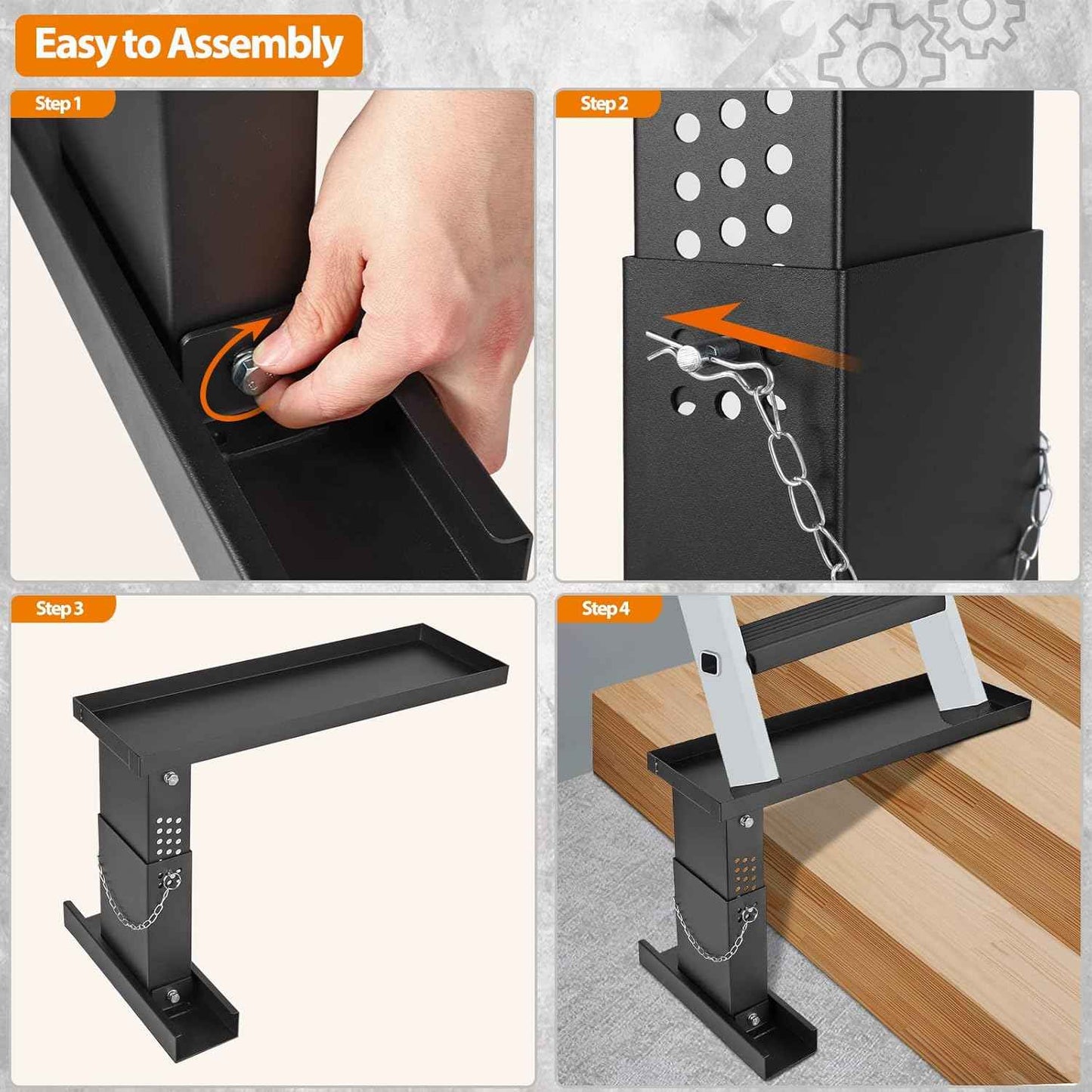 Heavy-Duty Ladder Extender for Stairs - Adjustable Non-Slip Levelers, 10.2"-16.5" Height