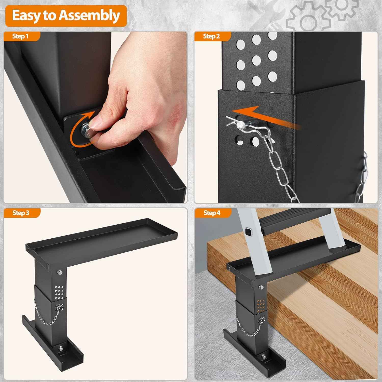 Heavy-Duty Ladder Extender for Stairs - Adjustable Non-Slip Levelers, 10.2"-16.5" Height