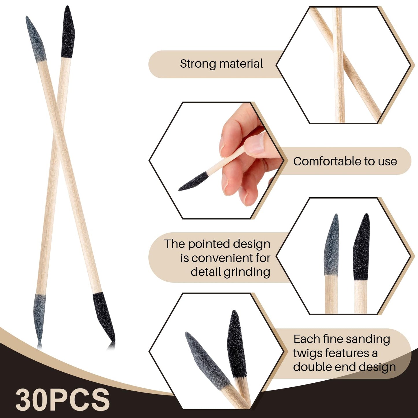 Wonderjune 40 Pcs Model Sanding Sticks Set Include 10 Polishing Sticks Assorted 30 Double End Matchsticks Fine Detailing Sanding Twigs Coded Abrasive Tools for Tight Spaces Models(Double Angle)