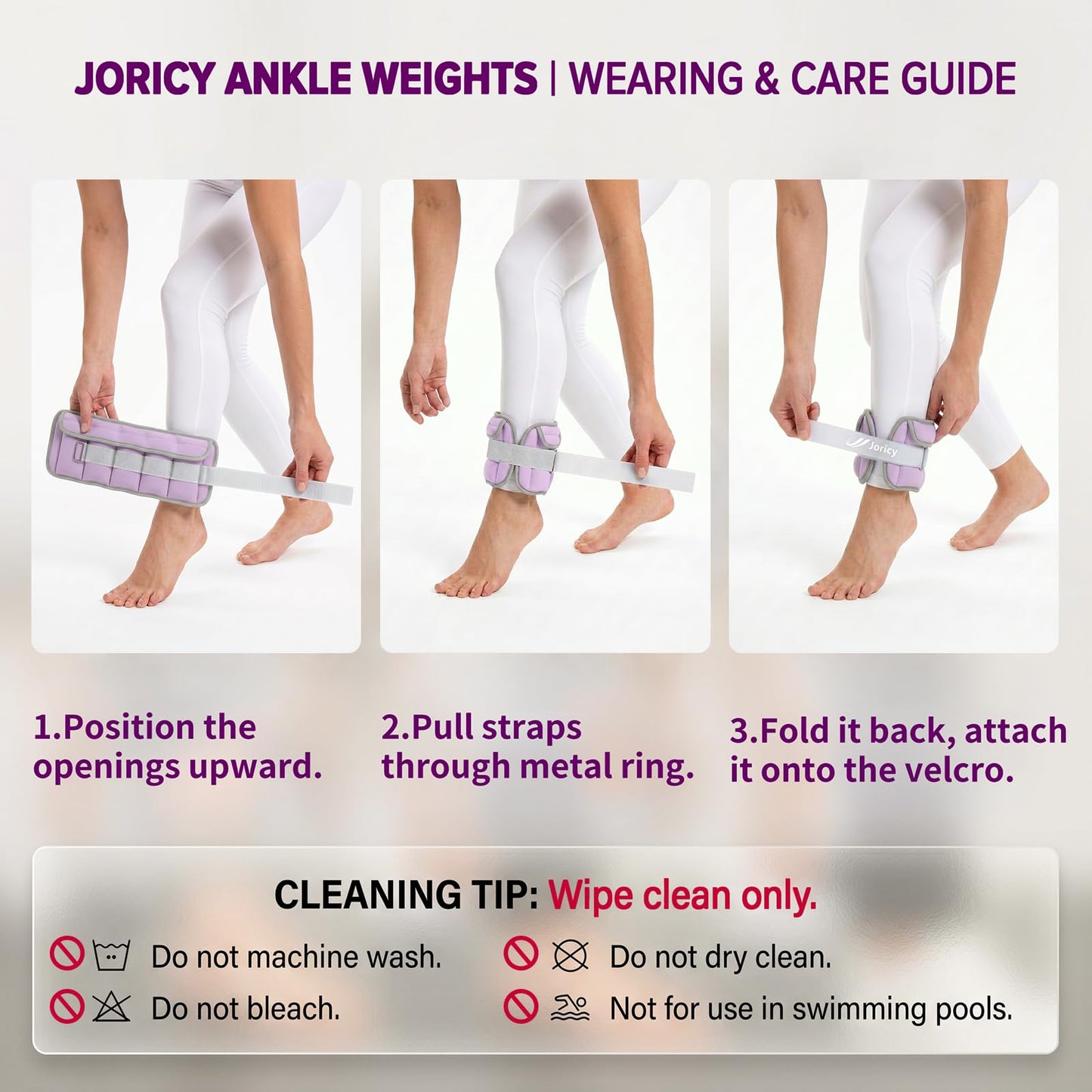 Adjustable Ankle Weights for Women Men 1-3 LBS 1 Pair Wrist Leg Arm Weights with Removable Weight, Strength Training Weight for Jogging, Walking, Running, Fitness, Gym Workout, Purple