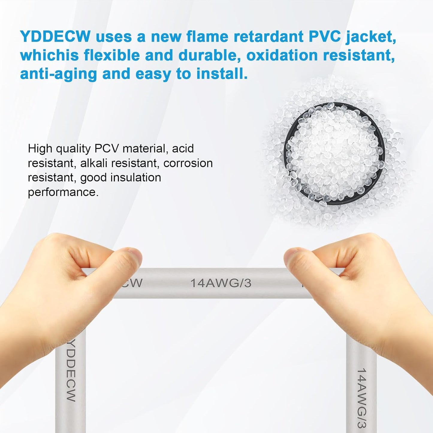 14 Gauge NM-B Wire with Ground - 50FT Pure Copper Indoor Electrical Cable for Outlets & Switches