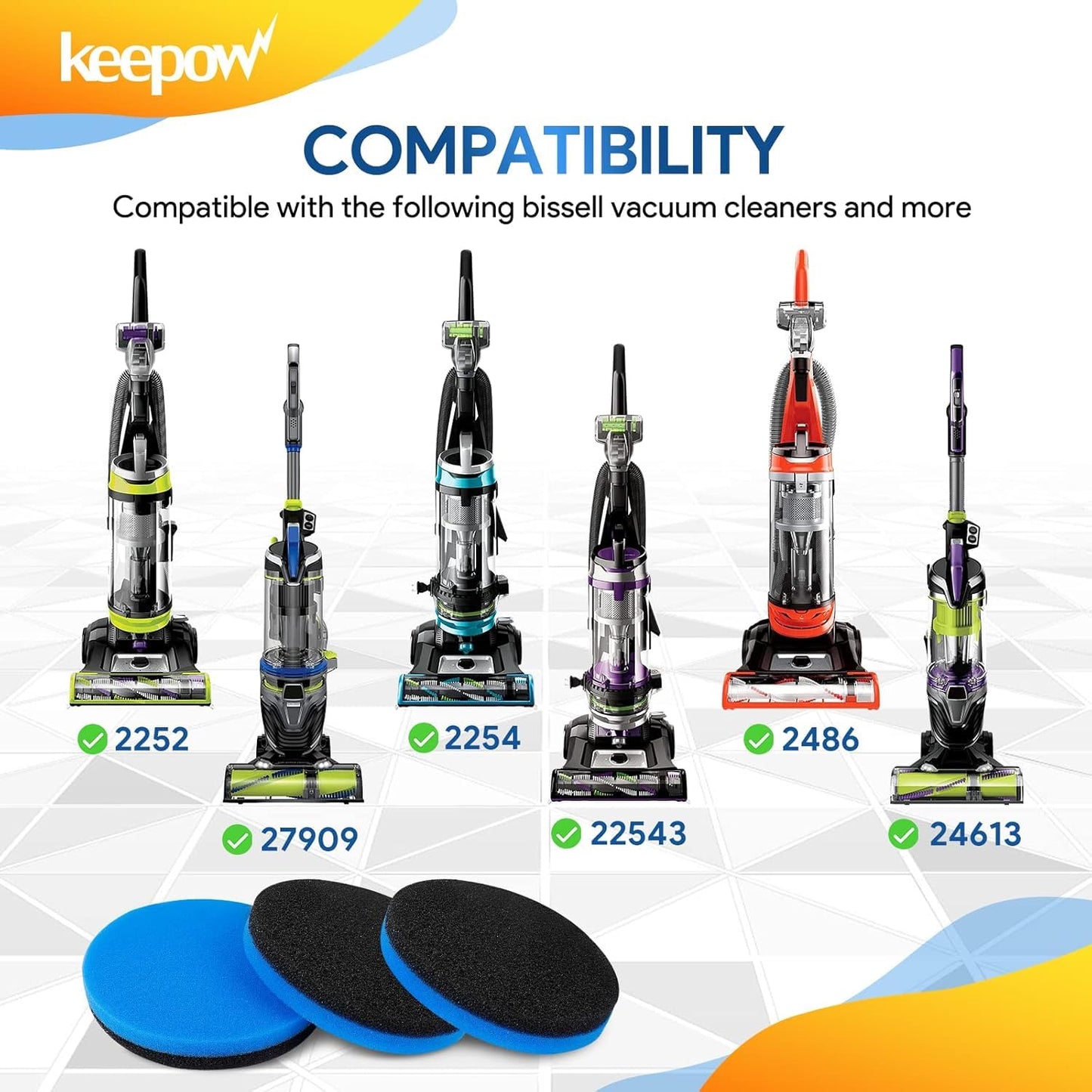 KEEPOW Vacuum Filter Compatible with Bissell Cleanview & PowerGlide Pet Upright Vacuum, Compare to Part #12141, 4 Pack (No Fragrance)