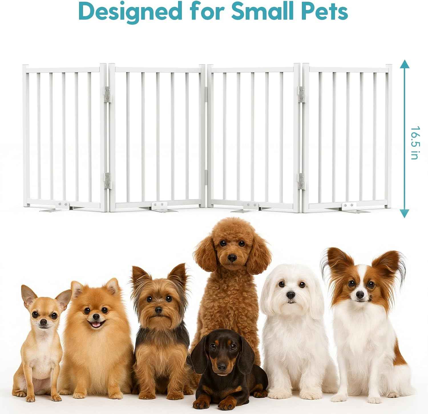 Extra Wide Foldable Dog Gate - 16.5'' Tall Pet Barrier for Indoor/Outdoor Use, 48'' Wide, 4 Panels (White)
