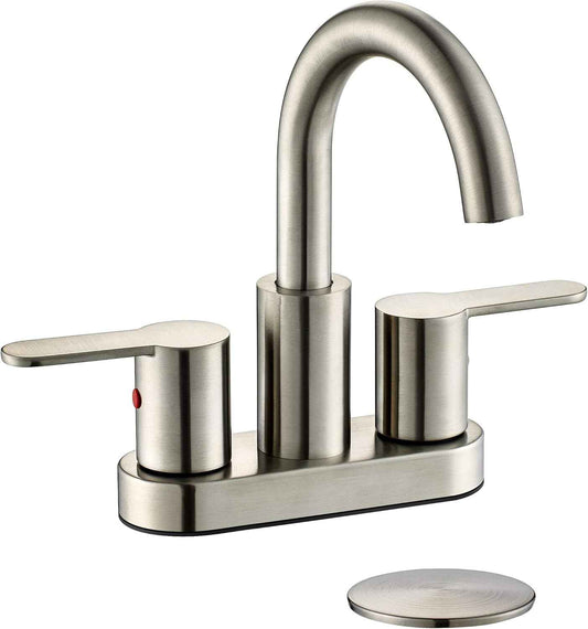 Brushed Gold Bathroom Sink Faucet - Modern 4-Inch Centerset with 360° Swivel Spout & Drain Assembly