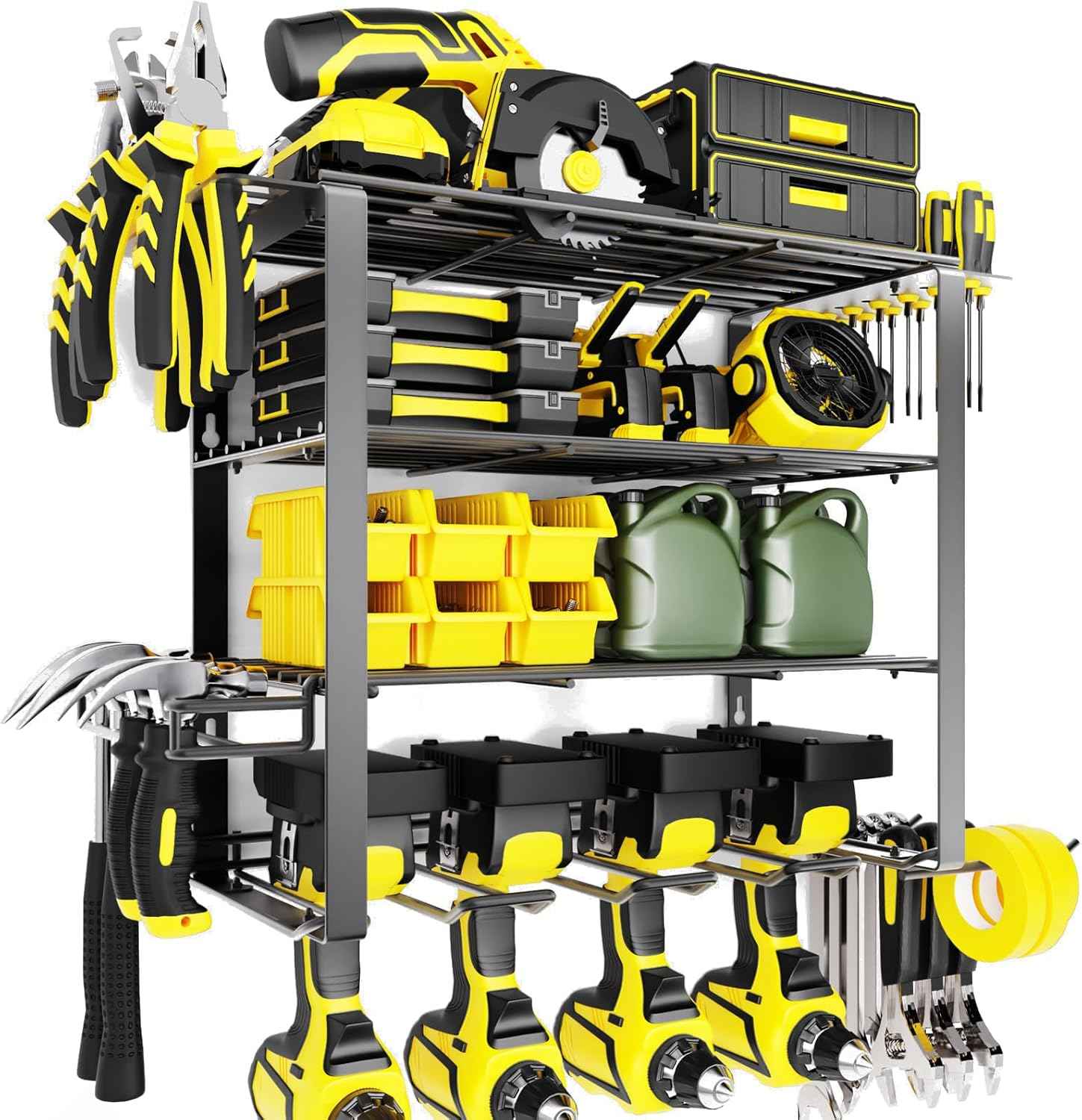 Heavy-Duty Wall-Mount Power Tool Organizer - 3 Extra Large Layers, 300lbs Capacity, 8 Cordless Drill Holders for Garage & Workshop