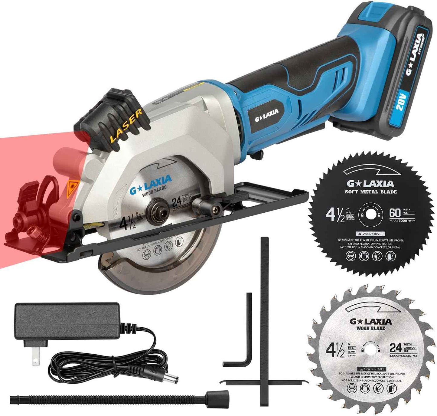 Compact Mini Circular Saw 4-1/2” with Laser Guide & 4.0A Battery - Ideal for Wood & Plastic Cuts