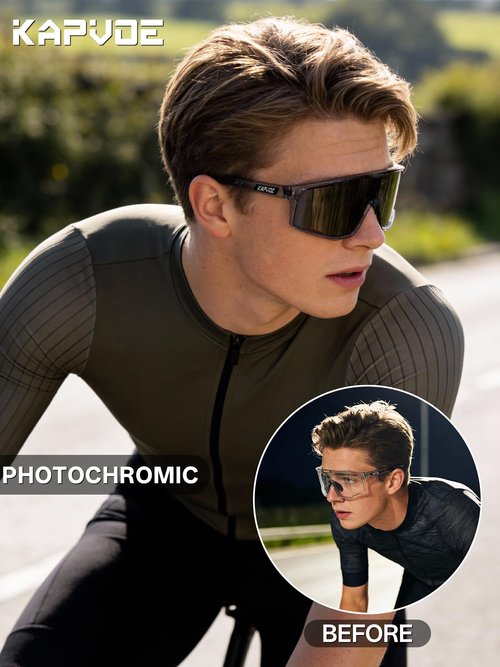 KAPVOE Photochromic Cycling Glasses Men Women Clear Mountain Bike Sunglasses MTB Baseball Running Triathlon - K180