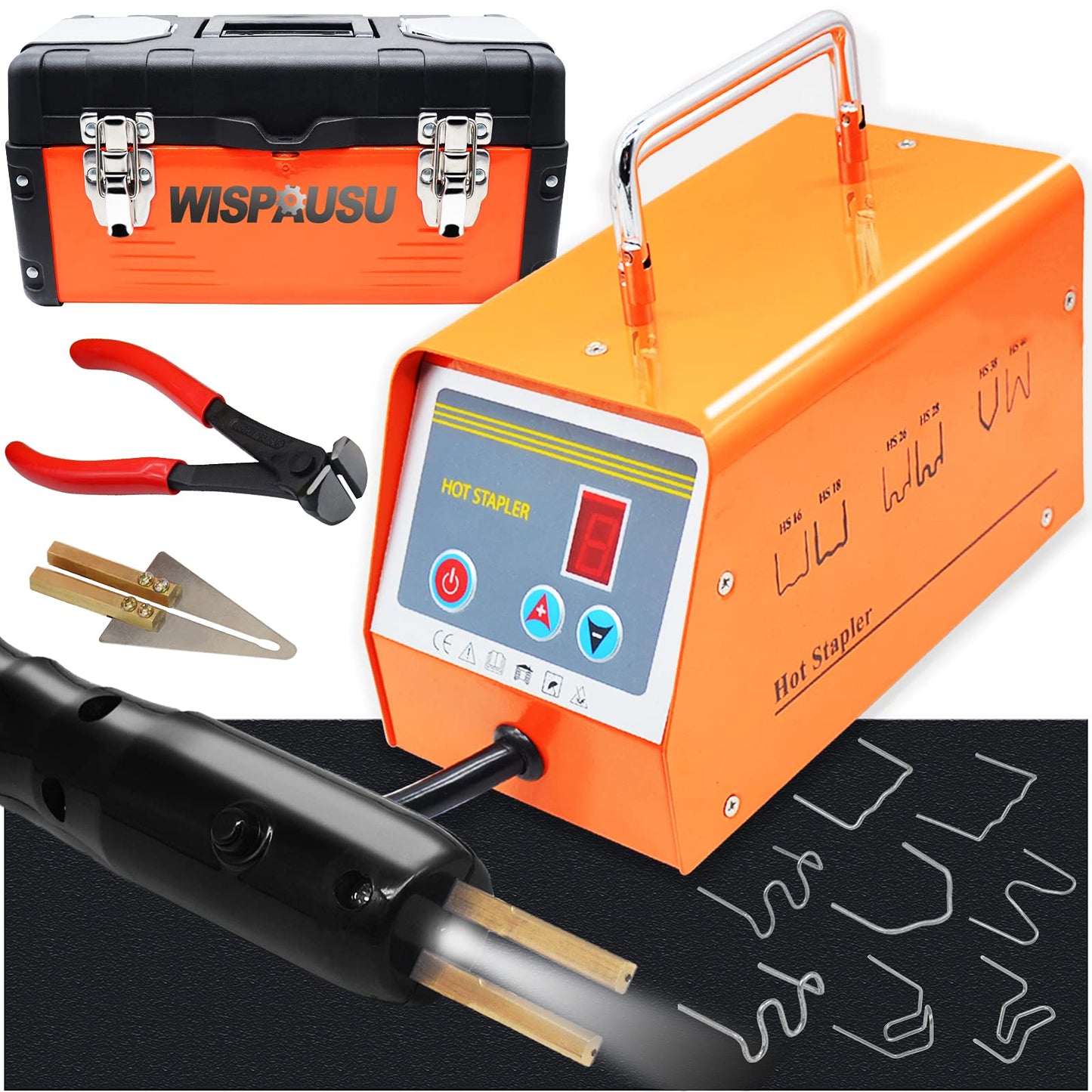 WISPAUSU Plastic Welding Kit with 800PCS Staples/5-Levels Power/LED Display Light, 110V Car Bumper Hot Stapler Gun Plastic Welder Machine