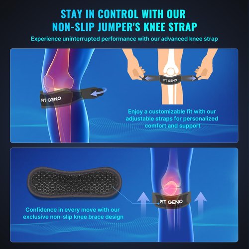 Fit Geno Knee Strap Patella Tendon Support: Patellar Stabilizing & Pain Relief for Man and Women - Knee brace for Runner's & Jumper's, Tendonitis, Running, Volleyball, Basketball (2-Pack)