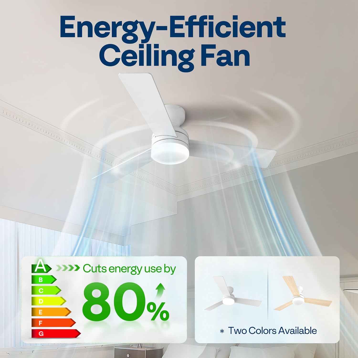 42-Inch VIVOHOME Low Profile Ceiling Fan with Lights & Remote - Dimmable, Quiet, Reversible for Bedroom & Living Room