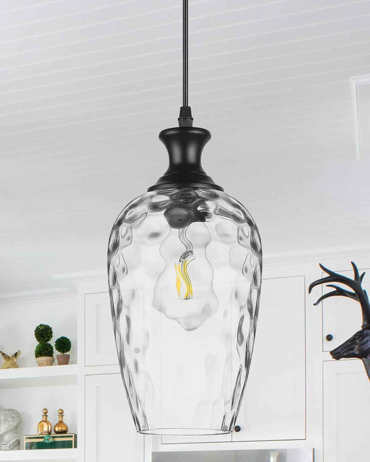Brushed Nickel Glass Pendant Light Fixture - Modern 1-Light Hanging Lamp for Kitchen Island & Dining Room