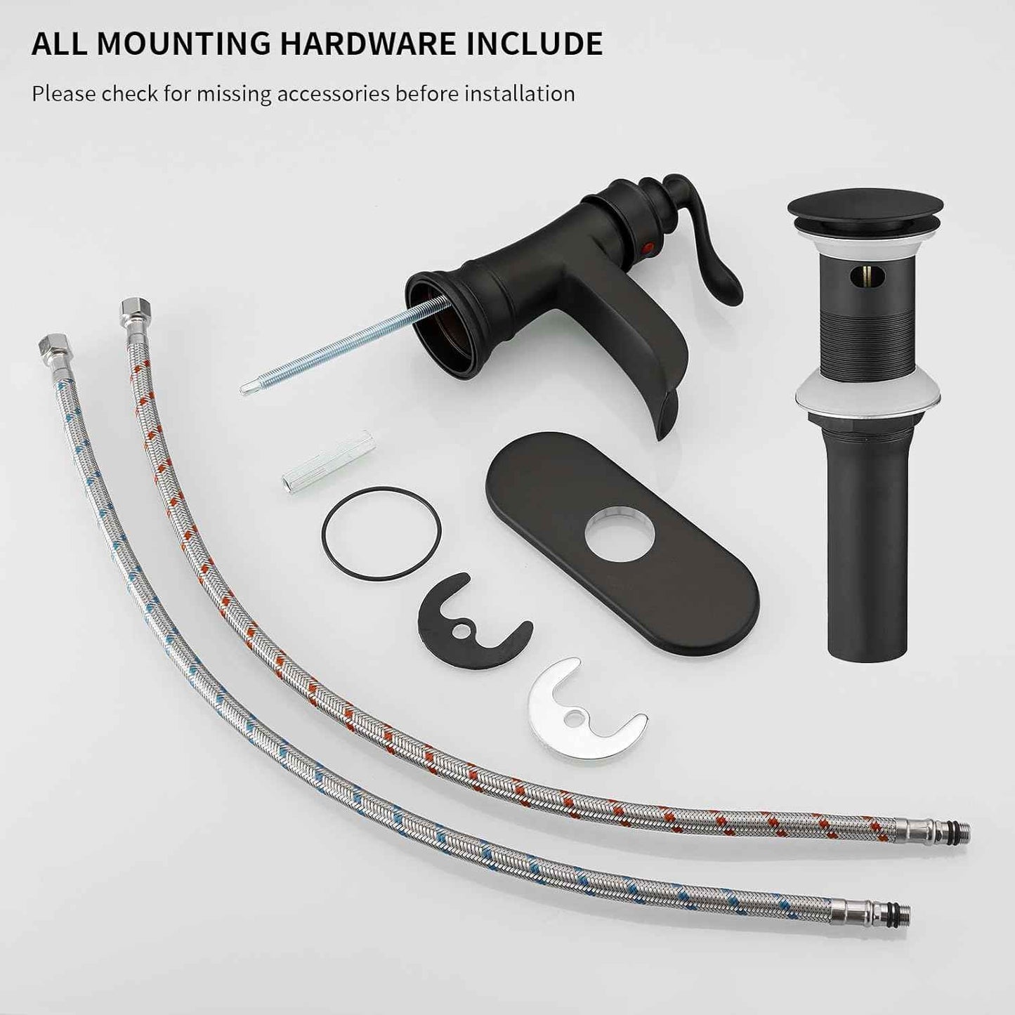 Matte Black Waterfall Bathroom Faucet - Single Handle Lavatory Sink Mixer with Brass Drain