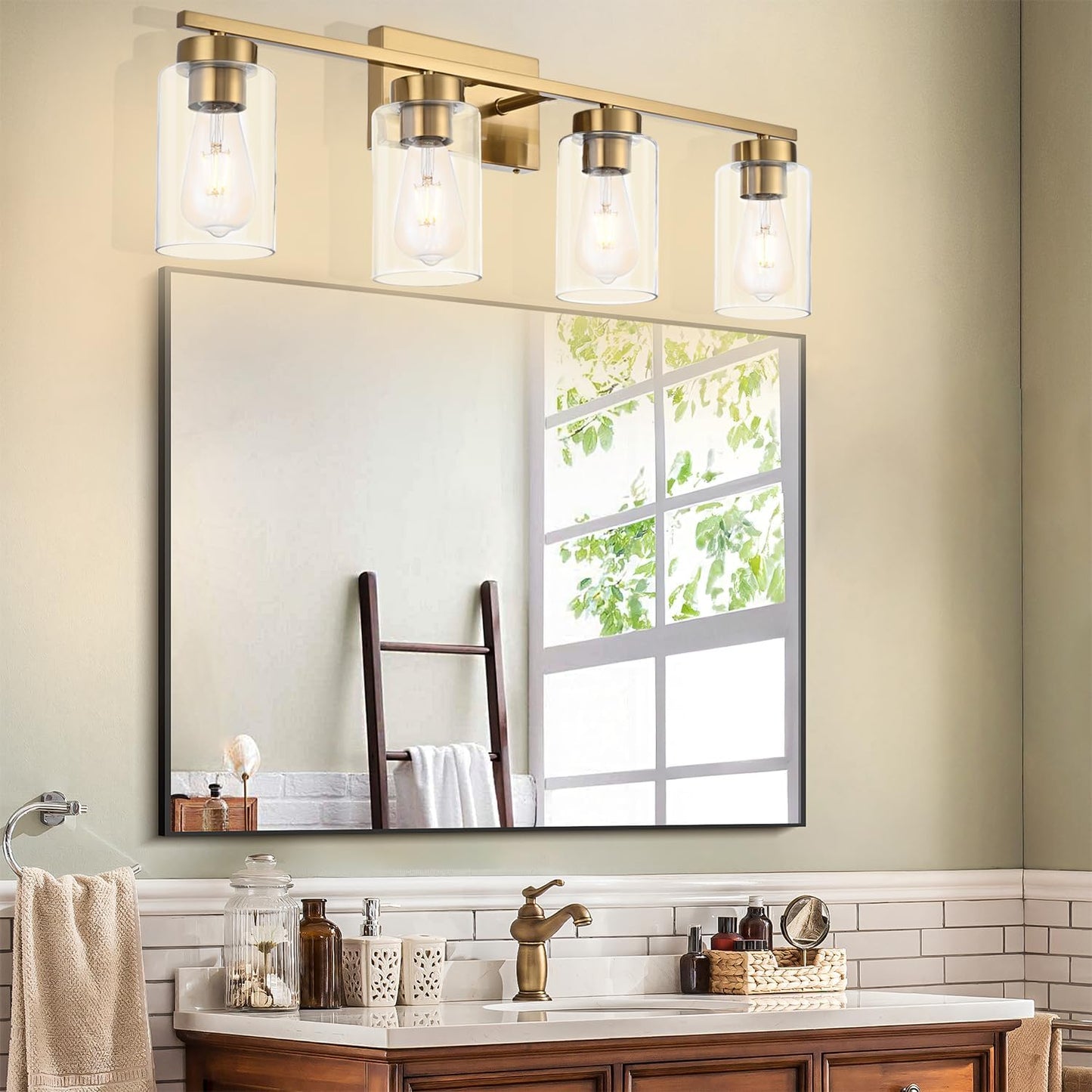 Modern 3-Light Bathroom Vanity Light in Brushed Gold with Clear Glass Shades