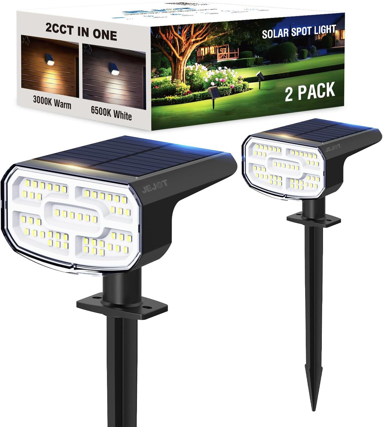 Super Bright Solar Spot Lights - 6 Pack, Waterproof IP65, 2 Color Temperatures, 4 Modes for Outdoor Landscape