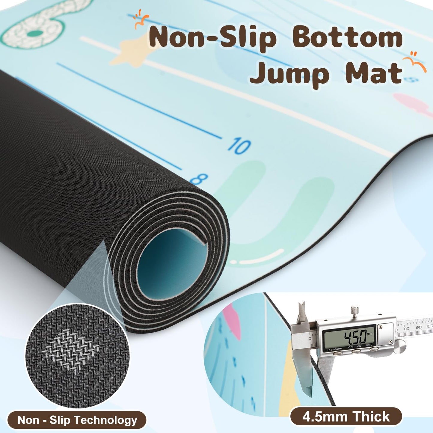 Jump Mat for Kids, Non-Slip Standing Broad Jump Training Mat with Measurement Marks and Carry Strip, Roll-Up Fitness and Activity Floor Jumping Pad for Home Workout, Jumprope, Yoga, Exercise