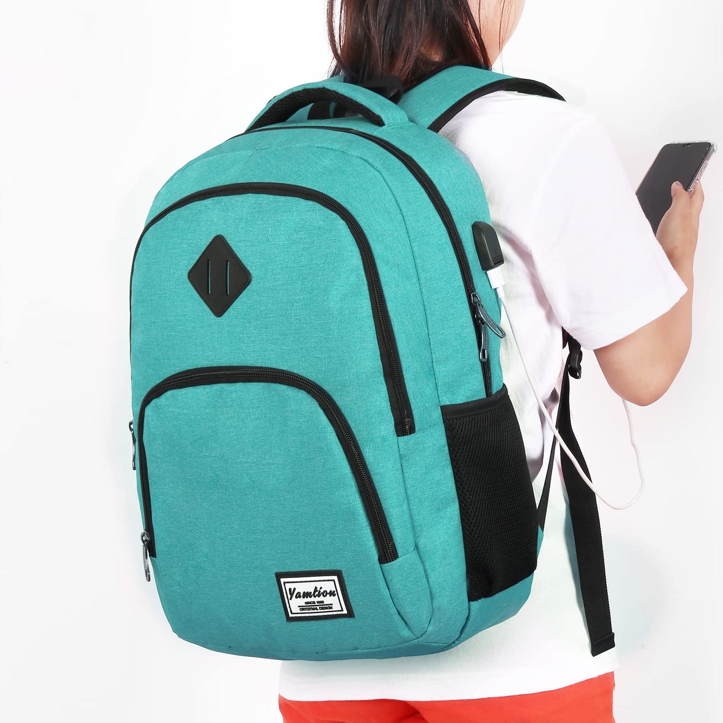 YAMTION School Backpack for Teen Girls and Boys,Laptop Bookbag for College with USB Charging Port,Green