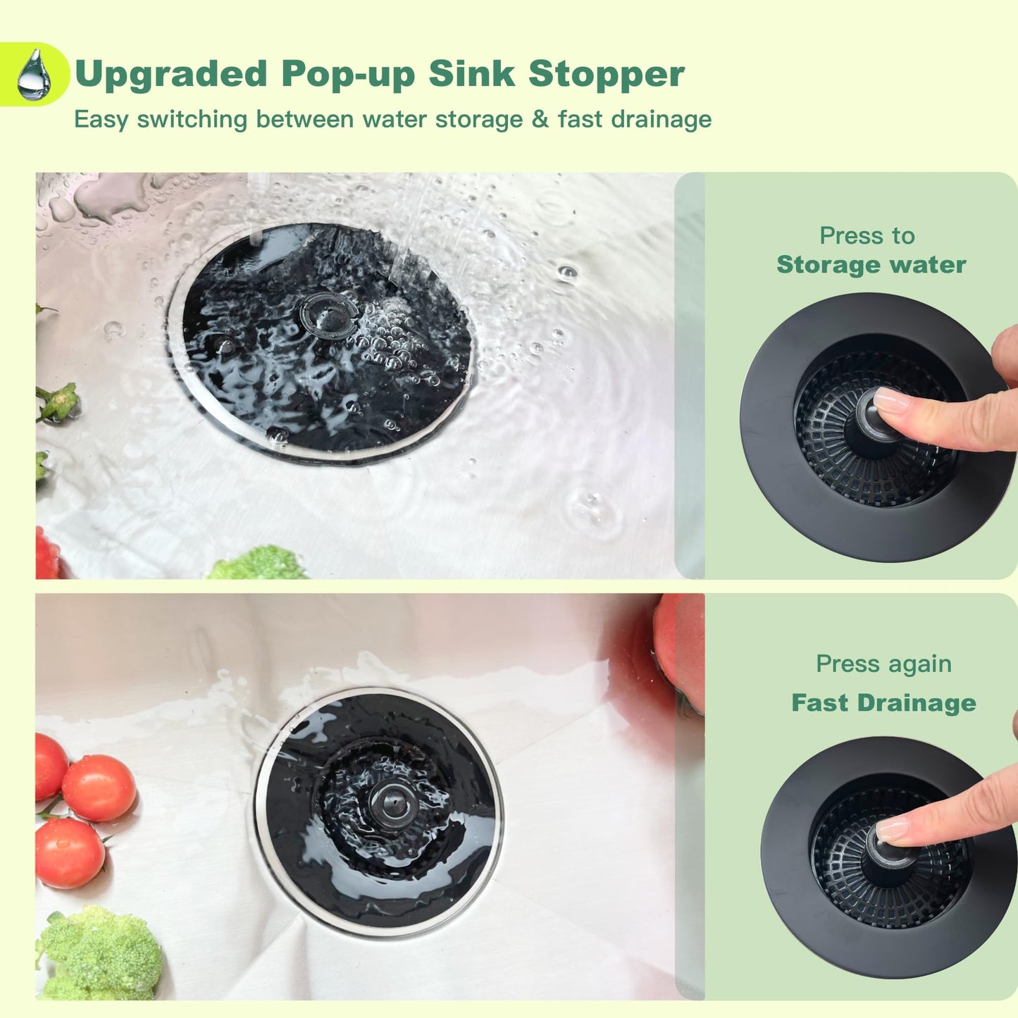 Sink Drain Strainer, 3 in 1 Kitchen Sink Drain Strainer, Kitchen Sink Stopper, Sink Drain Stopper, Sink Strainer with an Extra Anti-Clog Basket for US Standard 3-1/2'' Sink Hole, Brass Material Black