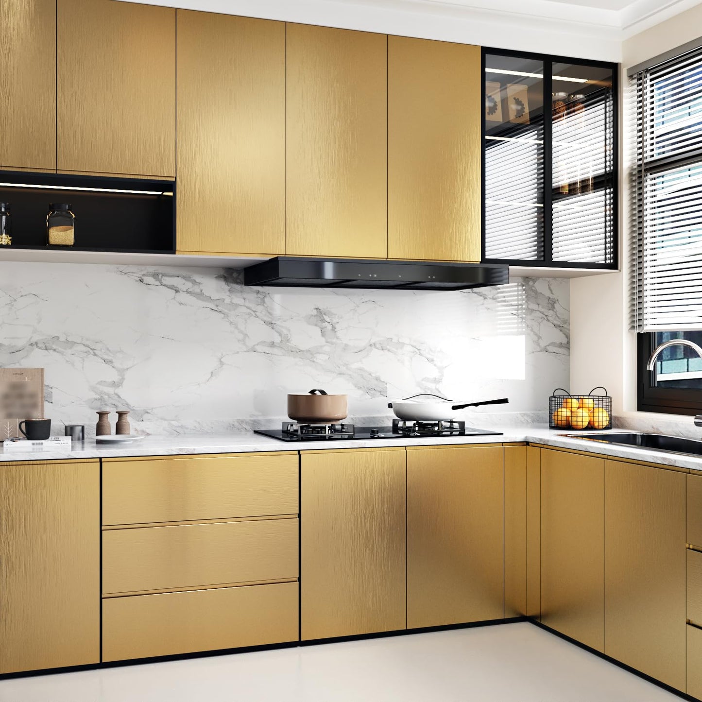 WESTICK Stainless Steel Gold Contact Paper Removable Metallic Gold Wallpaper Peel and Stick Brushed Golden Contact Paper Stainless Steel Vinyl Fridge Wrap for Appliances Cabinets Countertops 15.8"x80"