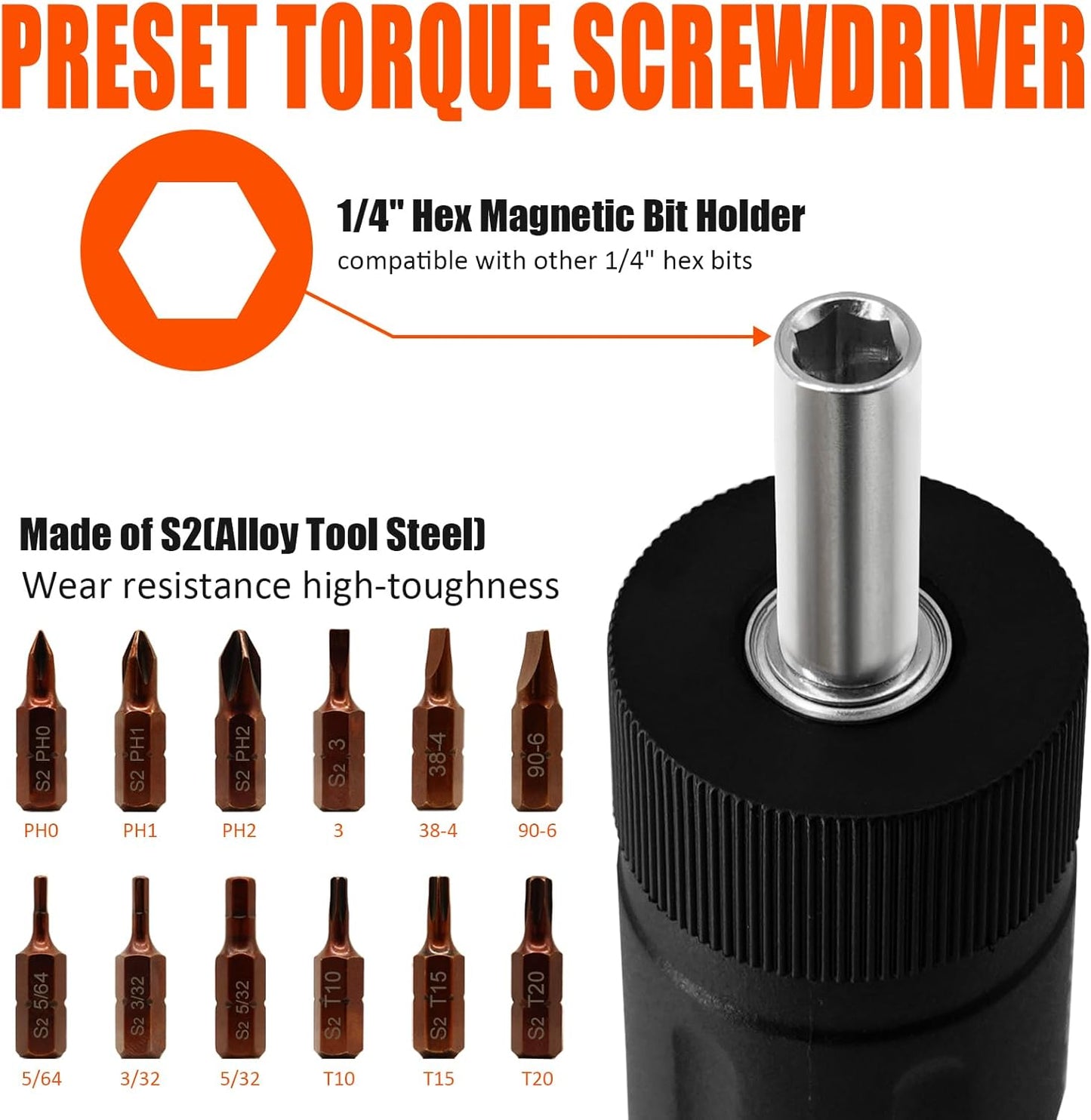 49-Piece Torque Screwdriver Set with 10-70 Inch Pound Torque Wrench & S2 Bits for Bike Repair